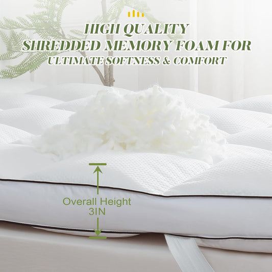 3 Inch Memory Foam Mattress Topper Twin Size,Extra Soft Pillow Top Mattress Topper,Fluffy Shredded Memory Foam Filled,Breathable Mattress for Back Pain Relief,39X75 In.