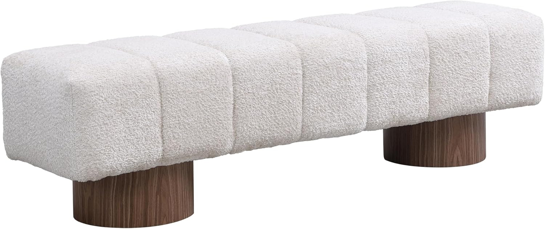 Manila 64" Boucle Dining Bench, Upholstered Ottoman Bench, Rectangular Dining Seat, Spacious Seating, Long Footstool for Living Room Dining Room, No Assembly Needed, Beige