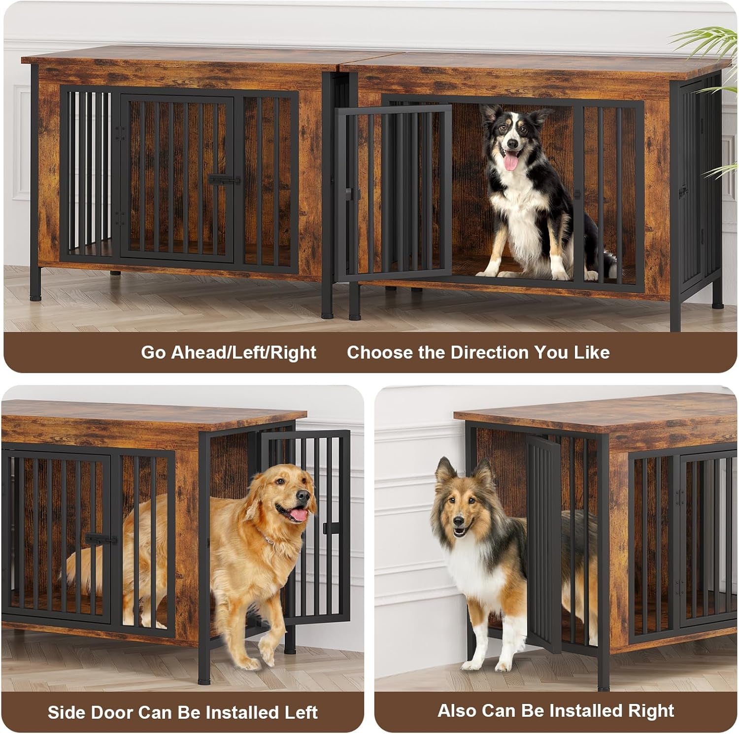 Dog Crate Furniture for 1 or 2 Dogs, Heavy Duty Single/Double Dog Crates for Small/Medium/Large Dogs, Dog Kennel Furniture Indoor as TV Stand, Extra Large Size 47.24" L(65-92 Pounds), Oak Grey