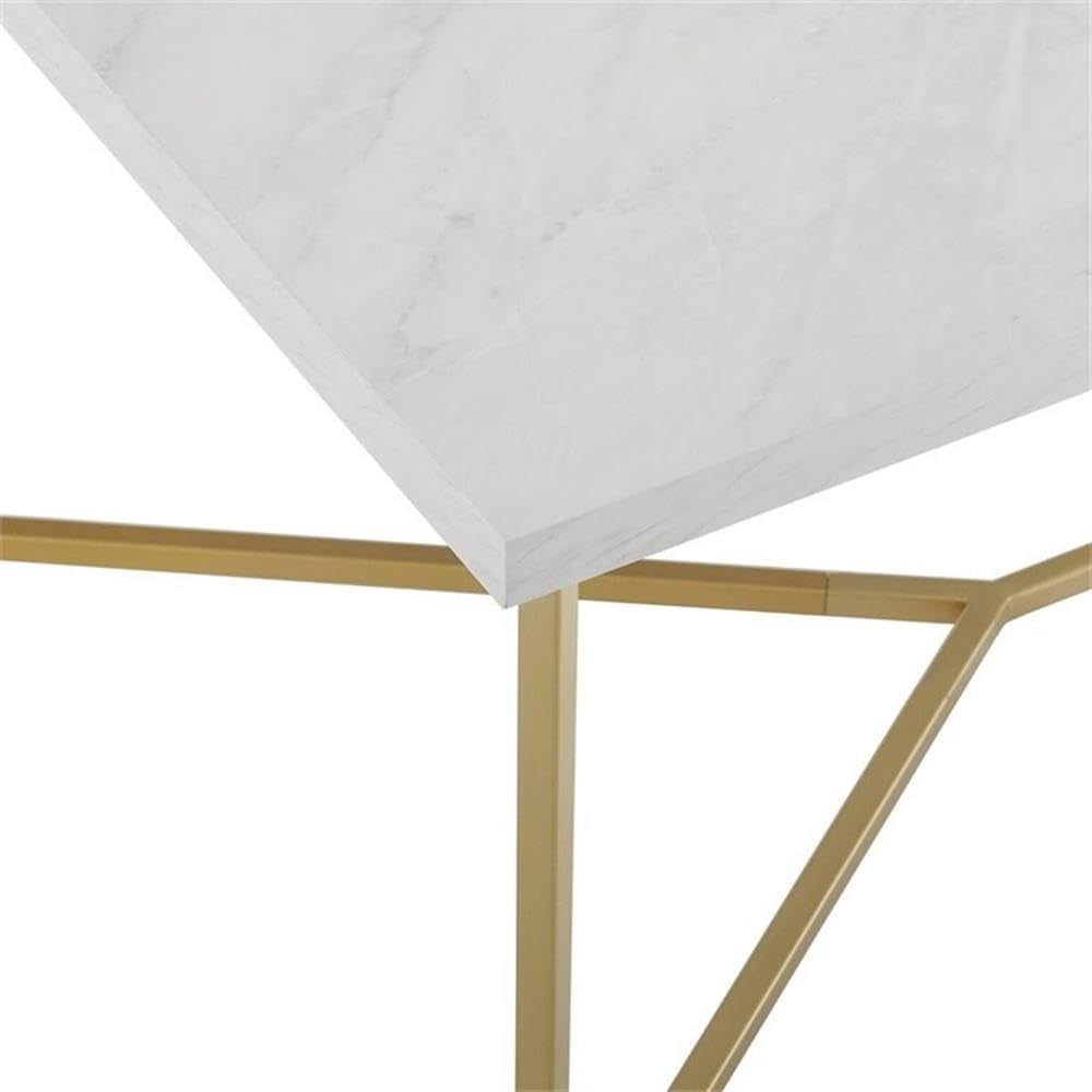 Mid Century Modern Marble Gold Rectangle Coffee Table Living Room Accent Ottoman Storage Shelf, 42 Inch, Marble and Gold