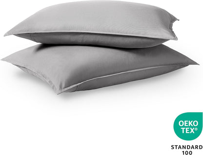 King Pillow Sham Covers - Set of 2 - Premium 1800 Ultra-Soft Microfiber - Double Brushed - Stain & Fade Resistant - Bed Pillow Shams - Pillows Not Included (Set of 2, Light Grey)