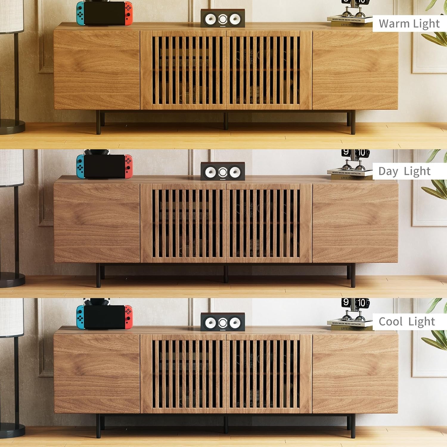 70.87“ Modern TV Cabinet for 70-Inch TV, TV Table with Large Storage Space, TV Cabinet Media Console for Living Room and Bedroom, Walnut Color