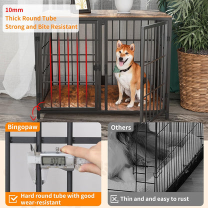 Heavy Duty Dog Crate Furniture: 35Inch Indoor Unlimited Connected Wood Pet Cage with Removable Divider - End Table Style Puppy Kennel with Double Rooms and 4 Doors for Small Medium Dogs
