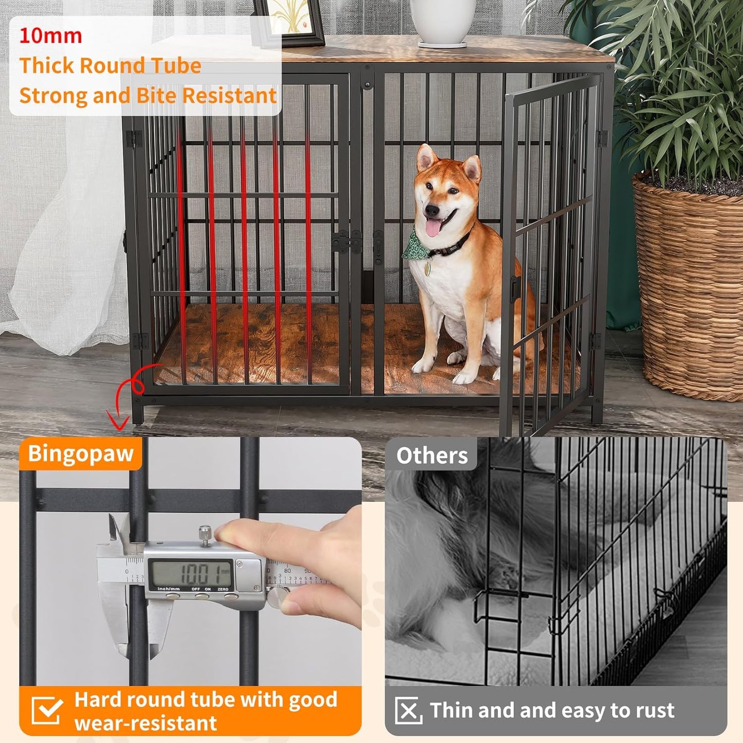 Heavy Duty Dog Crate Furniture: 72Inch Extra Large End Table Style Doggie Crates with Three Doors - inside Modern Big TV Stand Style Puppy Wooden Kennel with Removable Tray for Medium Large Dogs White