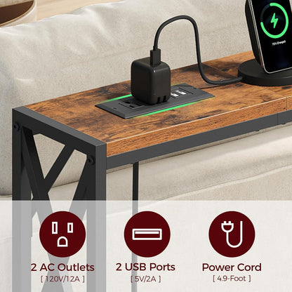 70.8'' Narrow Sofa Table with Charging Station, 2 Pack Skinny Console Table, Long Entryway Hallway Couch Table with Power Outlets, Rustic Brown CTHR152E01S2