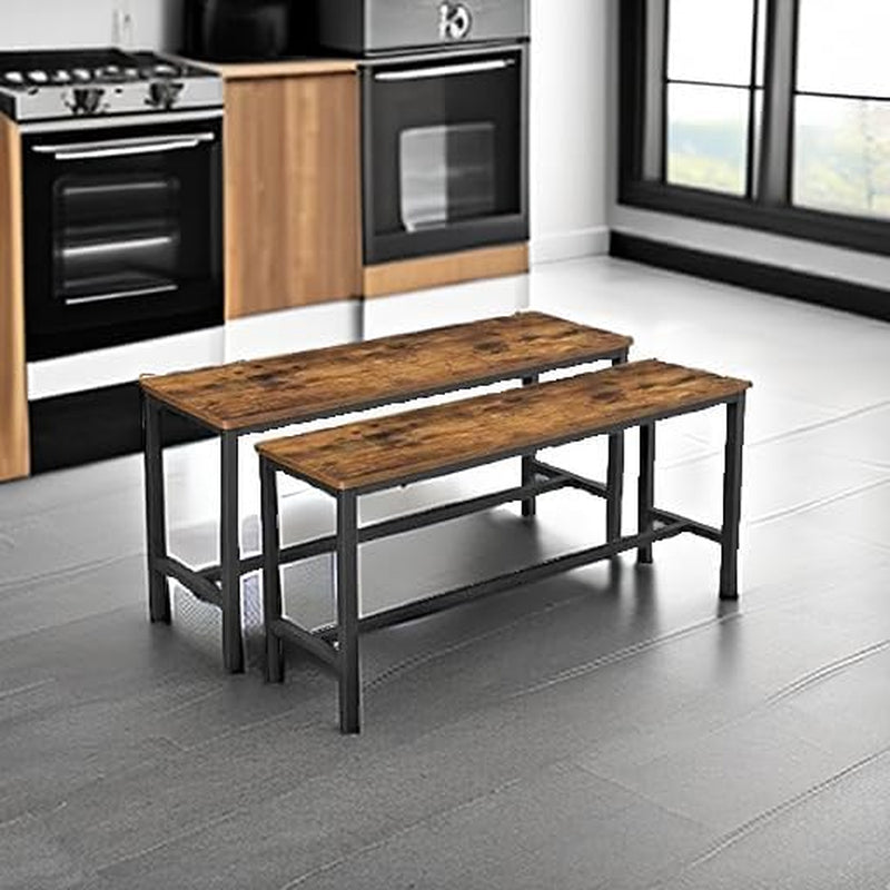 Dining Bench, Pair of 2, Industrial Style, Steel Frame, for Kitchen, Living Room, 12.8 X 42.5 X 19.7 Inches, Rustic Brown + Black，Uktb33X