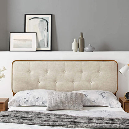 MOD-6235-WAL-BEI Collins Tufted King Fabric and Wood Headboard, Walnut Beige