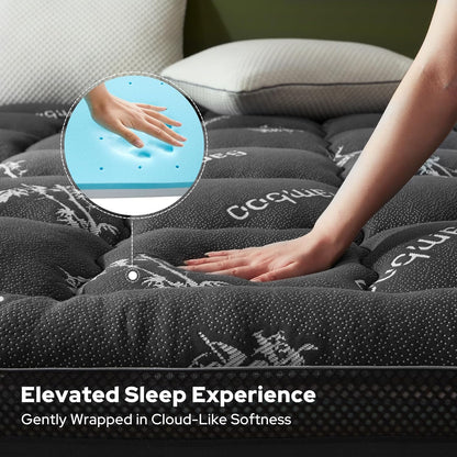 4 Inch Memory Foam Mattress Topper Queen,2-In-1 Dual Layer Design (2" Gel Memory Foam + 2" Plush Pillow Top Cover) Mattress Topper Medium-Firm,Pressure Relief & Back Pain Support(Dark Gray)