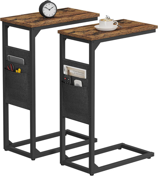C Shaped End Table, Side Table for Couch, Sofa Table with Storage Bag, TV Tray for Living Room, Bedroom, Brown TB01BB0822