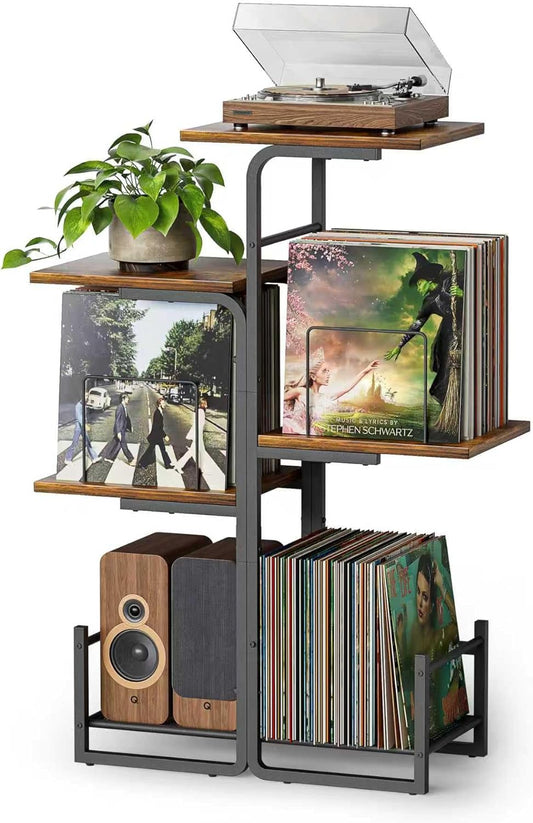 Planter-Inspired Record Player Stand with Large Vinyl Storage, Vintage Turntable Table Cabinet with LP Holder Shelf, Record Display Organizer for Albums, Living Room, Bedroom & Small Spaces