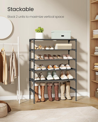 Shoe Rack, 3-Tier Shoe Storage Organizer, Space-Saving, 11.7 X 24.5 X 21 Inches, Entryway, Metal Frame, Non-Woven Fabric Shelves, Ink Black ULSH023BH01