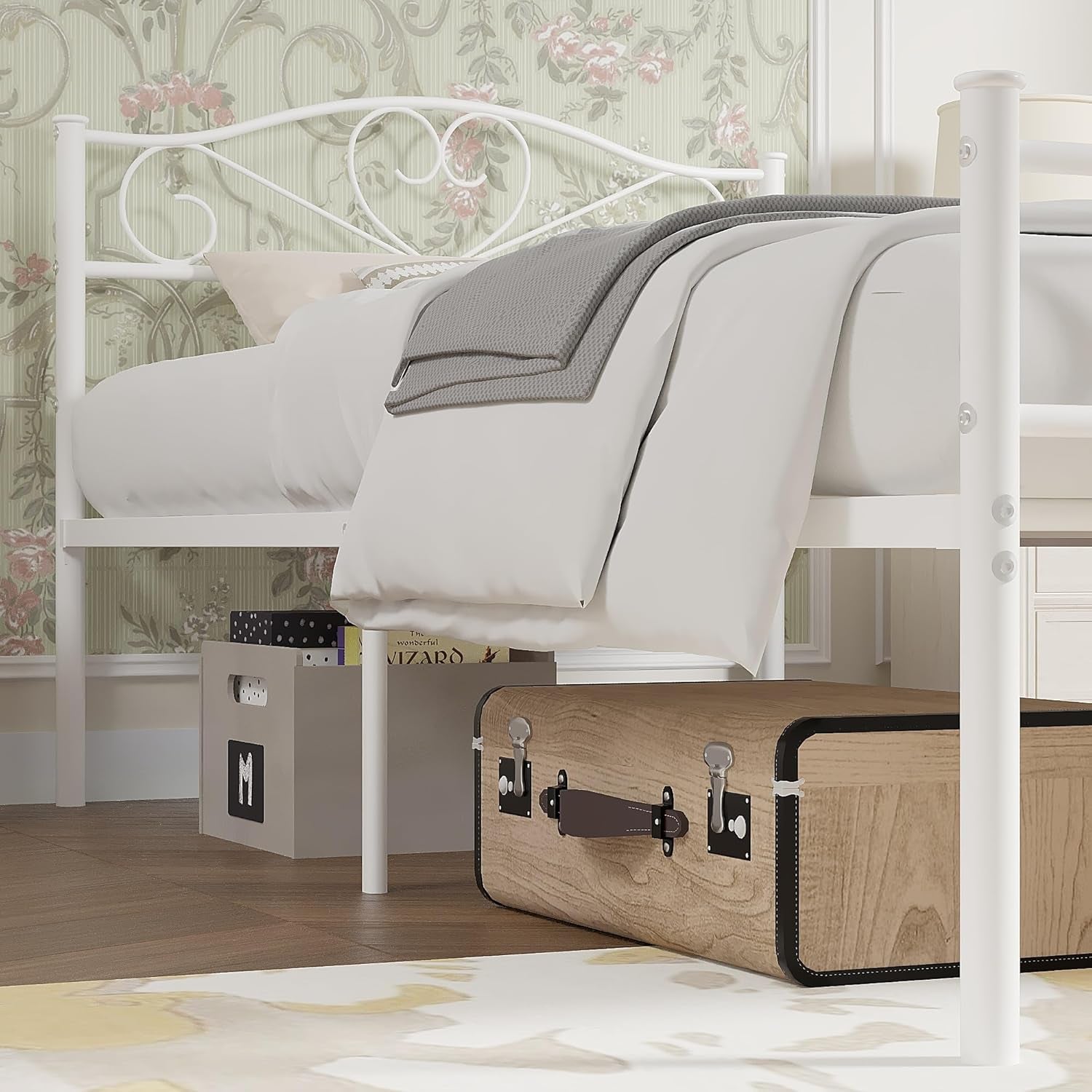 14 Inch Twin Size Metal Platform Bed Frame with Headboard and Footboard, Heavy Duty Mattress Foundation with Steel Slats Support, No Box Spring Needed, White