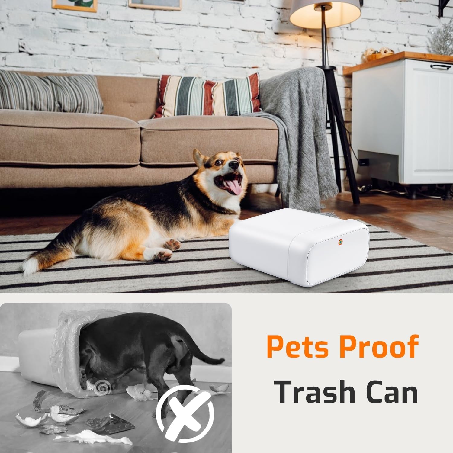 Small Bathroom Trash Can with Lid, 2.6 Gallons / 10 L Slim Plastic Garbage Bin with Pop-Up Lid, Mini Waste Basket Can Dog Proof for Kitchen, Bedroom, Office, Laundry, Toilet, Rv, White