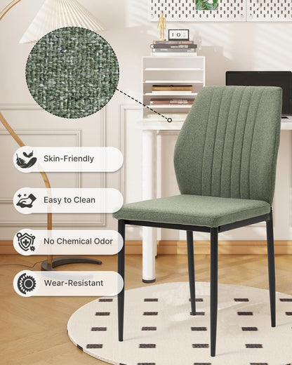Dining Chairs Set of 4, Upholstered Wooden Dining Room Chairs, Mid Century Modern Fabric Kitchen Chair with Metal Legs Chenille Fabric for Kitchen/Restaurant/Hotel- Green (Only Chairs)