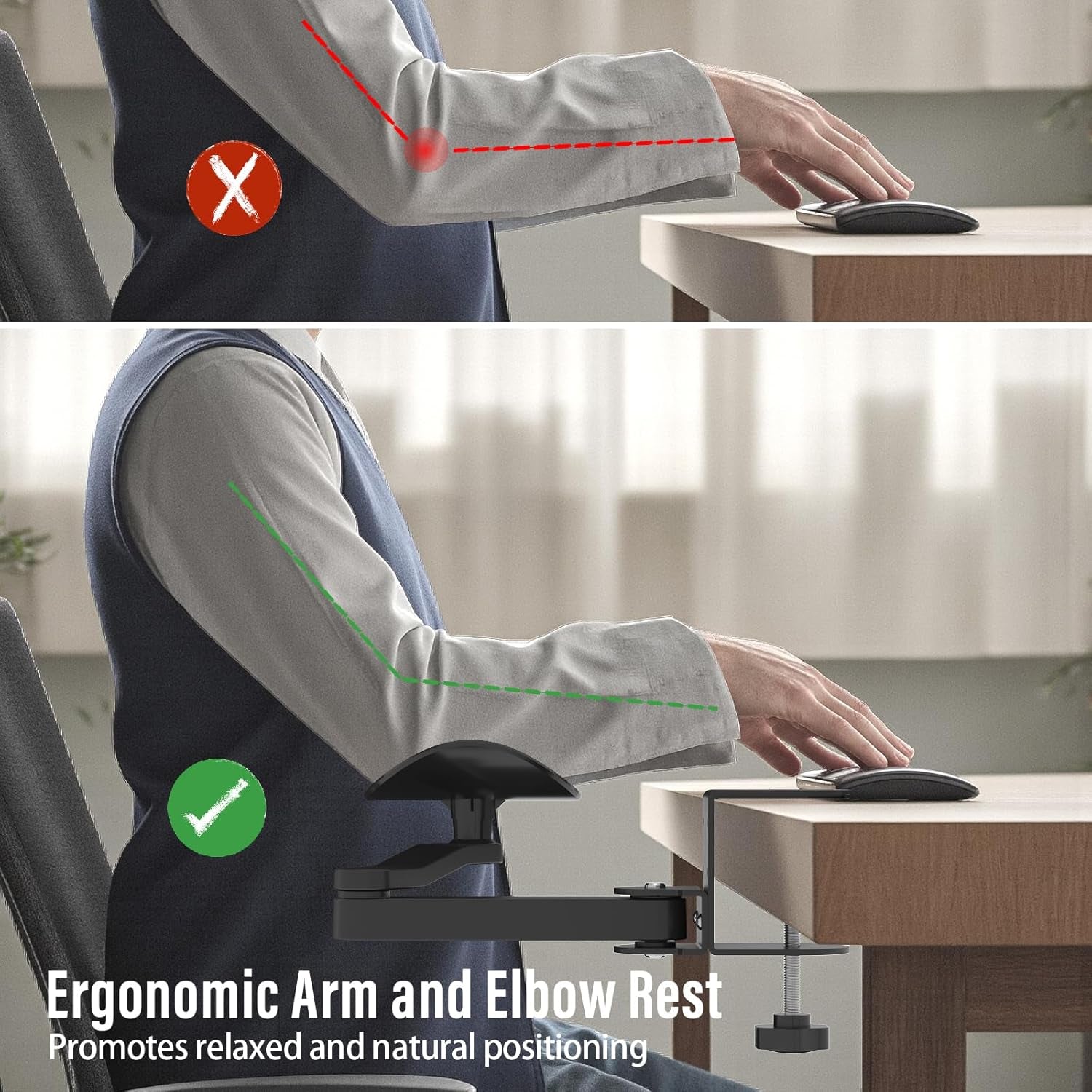 Ergonomic Arm/Elbow Rest for Desk - Foldable Rotatable Elbow Support for Computer Desk, Office & Gaming Comfort (Black)