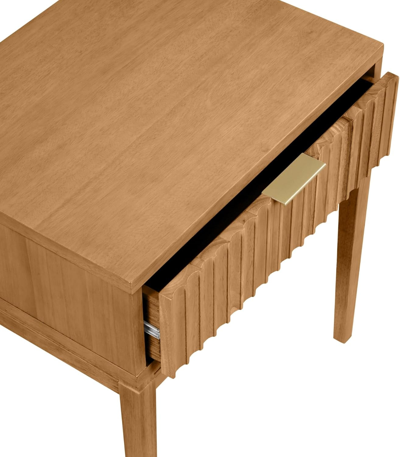 Jasper Mid-Century Modern Nightstand, Side Table with Storage and Fluted Drawer Doors with Brass Handles, Natural Brown, Set of 2
