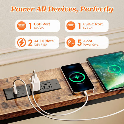 102 Inch Sofa Table with 2 Power Outlets and USB-C Ports, 5.9 Inch Narrow Console Table with Storage, Extra-Long, for Entryway Hallway Couch behind Sofa, Small Spaces, Rustic Brown