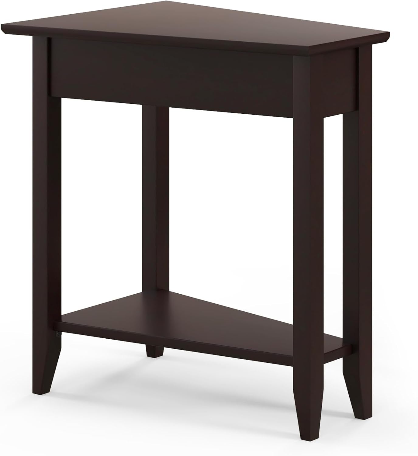 Wedge End Table, Triangle Side Table with Storage Shelf and Solid Wood Legs, Recliner Table, 24.5" Tall Nightstand, Modern Narrow Accent Table for Small Space Living Room, Espresso