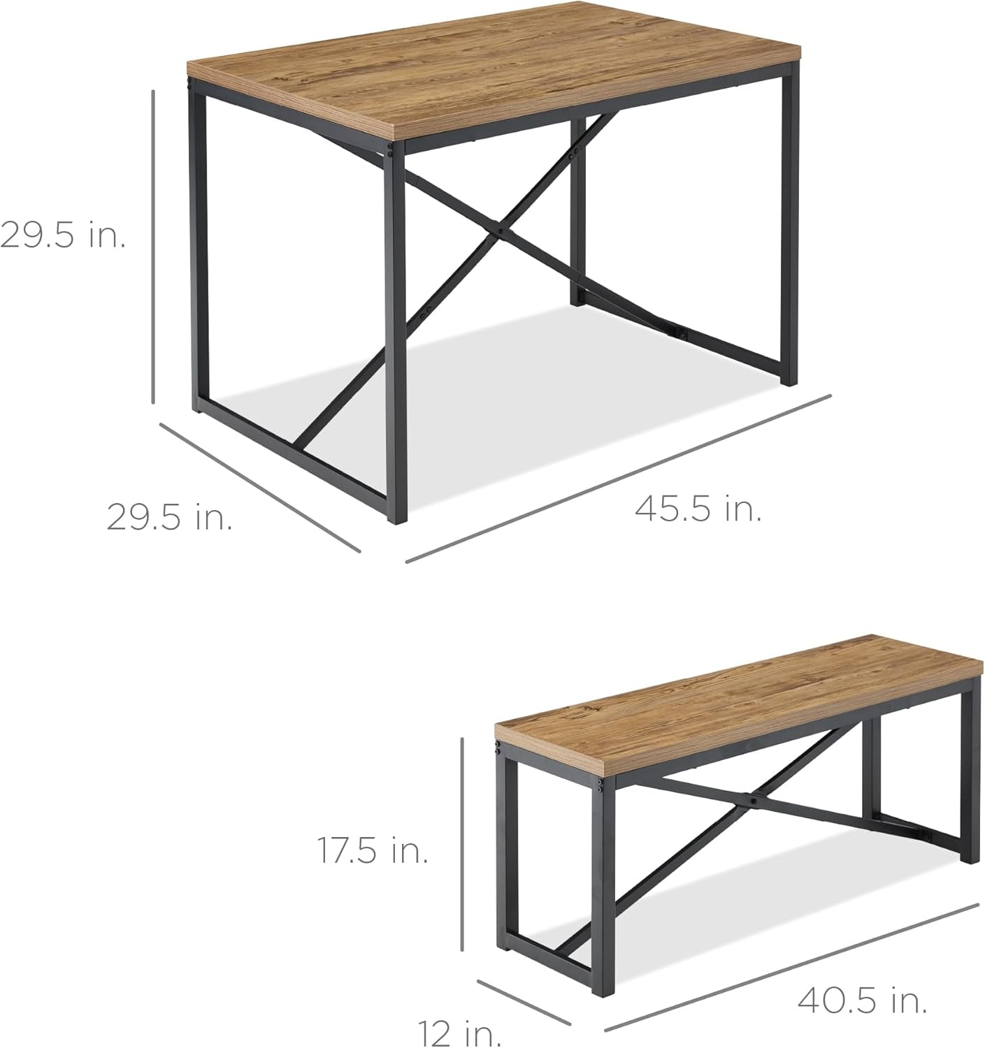 45.5In 3-Piece Bench Style Dining Furniture Set, 4-Person Space-Saving Dinette for Kitchen, Dining Room W/ 2 Benches, Table - Light Brown/Black