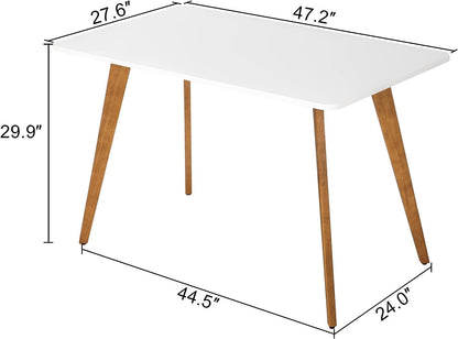 47.2" Dining Table for 4-6 Person - Rectangular Kitchen Table with Soild Wood Legs Mid Century Modern Table for Dinning Room, Kitchen, Living Room (White)