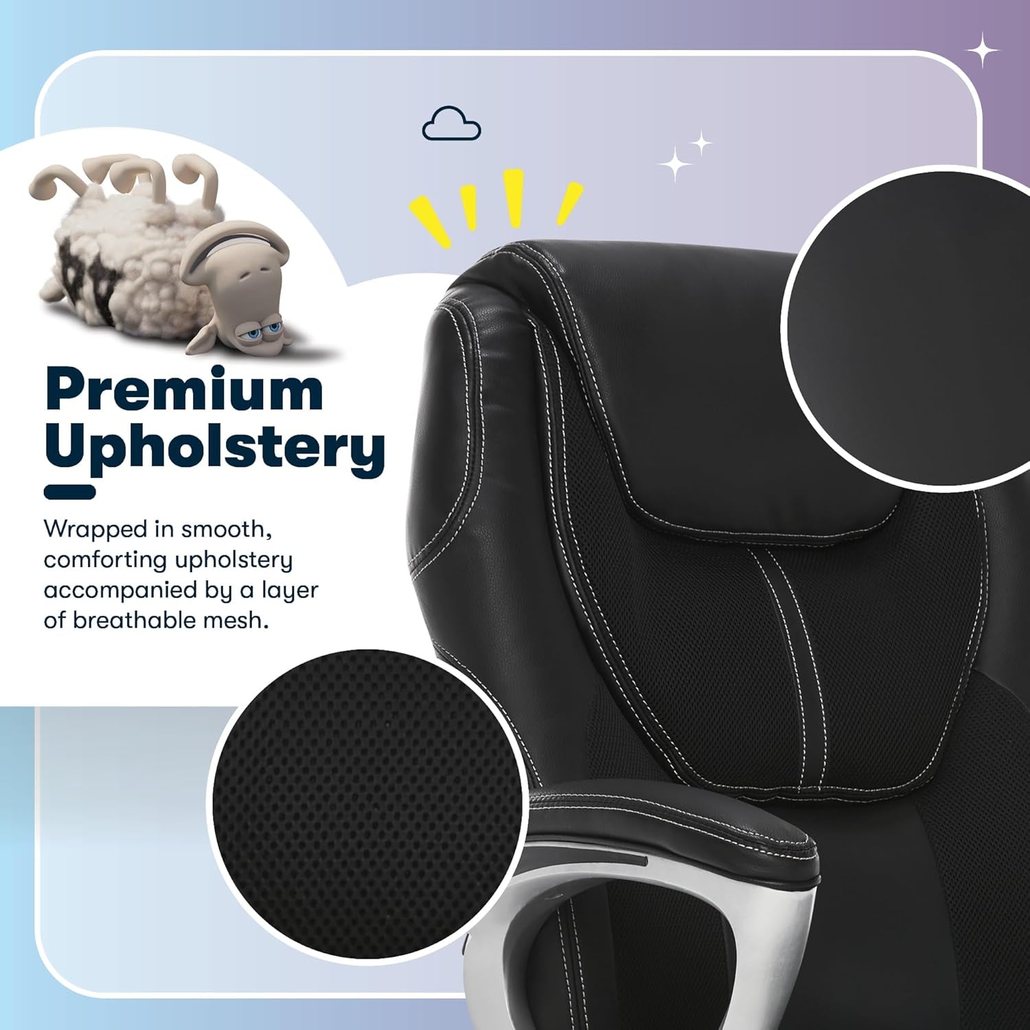 Amplify Executive Office Padded Arms, Adjustable Ergonomic Gaming Desk Chair with Lumbar Support, Faux Leather and Mesh, Black