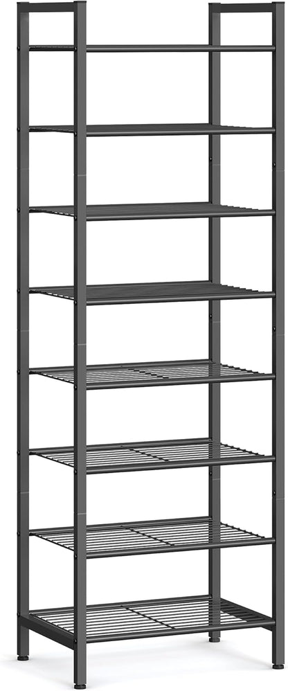 Narrow Shoe Rack, Sturdy 8 Tier Metal Tall Shoe Rack Shelf, Slim Shoe Storage Organizer for Closet Entryway Small Spaces, Vertical Shoe Stand Tower for 18 Pairs Shoes, Easy Assembly, Black