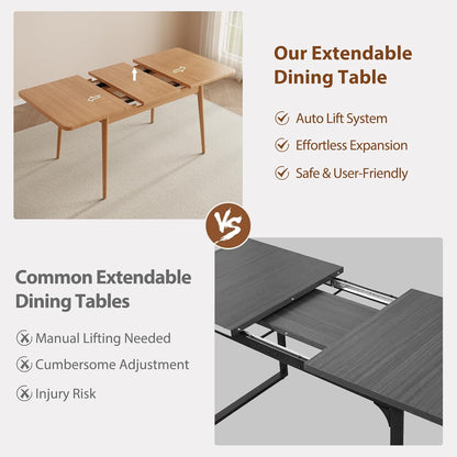 Solid Wood Extendable Dining Table for 4-8 People with Seamless Extension from 47.2 to 63 Inches, Easy Assembly, Expandable Tables for Small Spaces, Dining Room, Kitchen, Living Room, Black