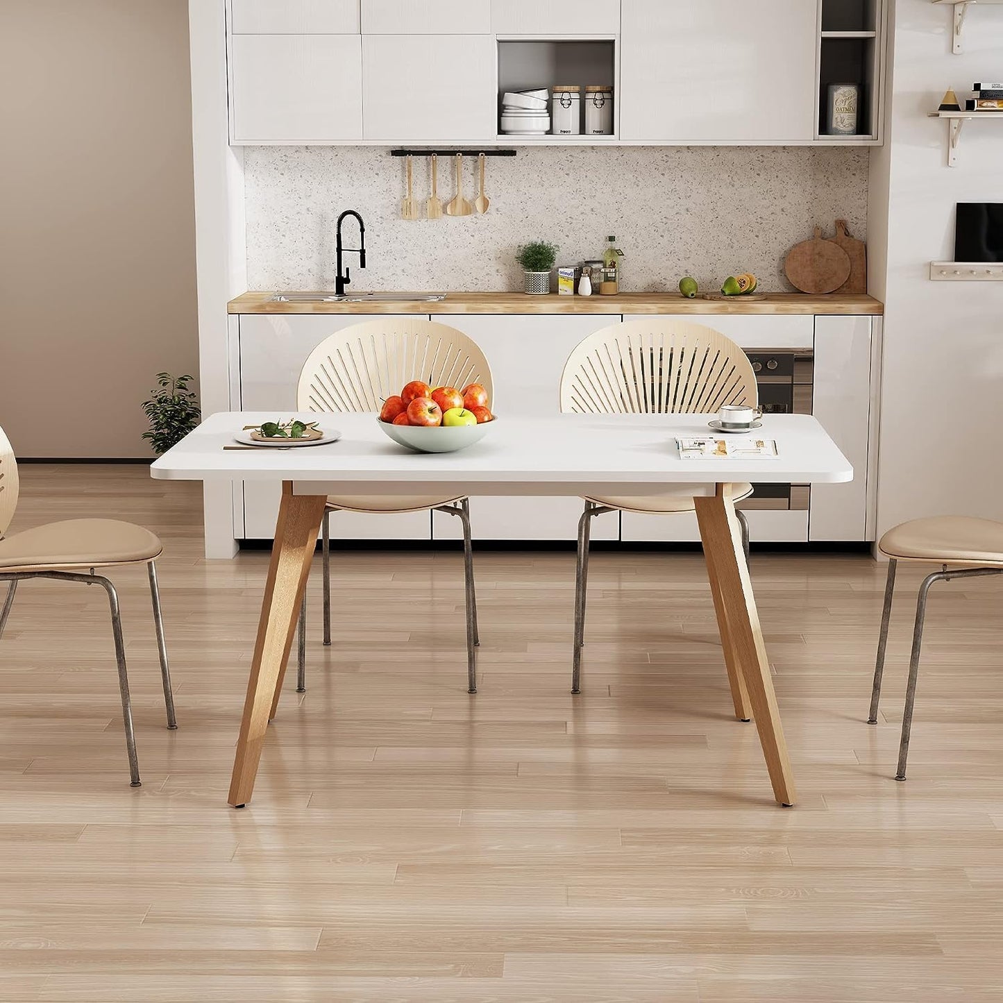 47.2" Dining Table for 4-6 Person - Rectangular Kitchen Table with Soild Wood Legs Mid Century Modern Table for Dinning Room, Kitchen, Living Room (White)