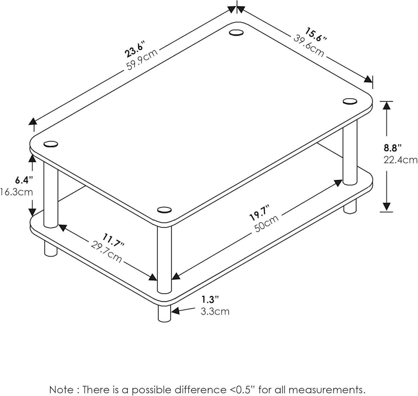 JUST Coffee Table, 2-Tier Modern Coffee Table with Open Shelf, Toolless Assembly Side Table, for Living Room, Bedroom, Home Office, Plain White
