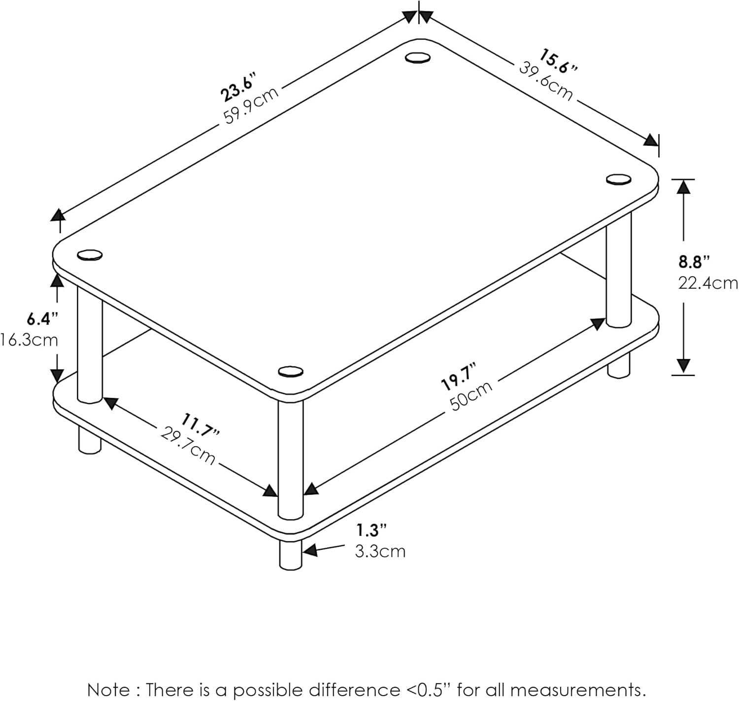 JUST Coffee Table, 2-Tier Modern Coffee Table with Open Shelf, Toolless Assembly Side Table, for Living Room, Bedroom, Home Office, Plain White