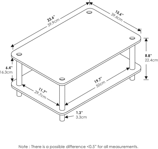 JUST Coffee Table, 2-Tier Modern Coffee Table with Open Shelf, Toolless Assembly Side Table, for Living Room, Bedroom, Home Office, Plain White