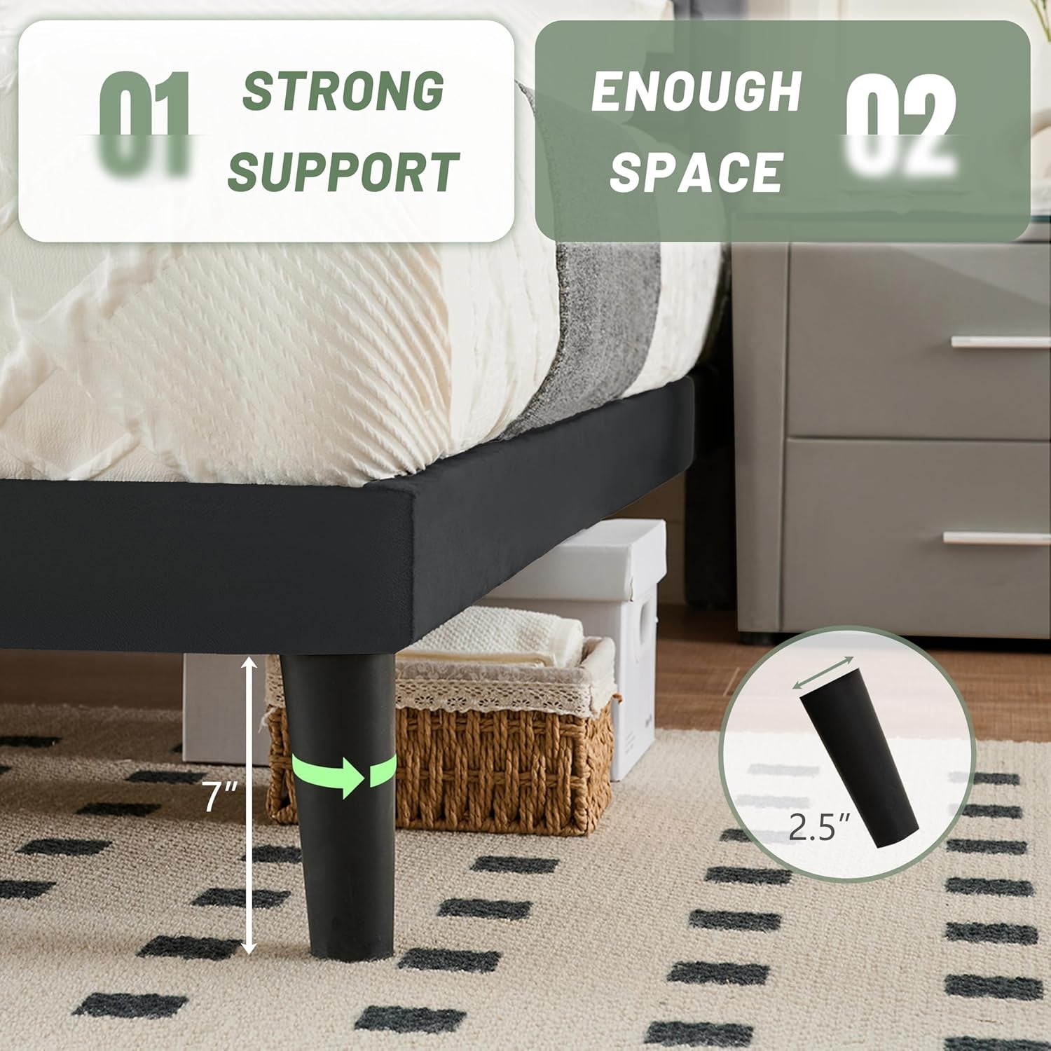 Queen Bed Frame with Headboard, Bed Frame Queen Size with Sturdy Wooden Slats Support, Platform Bed Frame with Velvet Upholstered Headboard, Mattress Foundation, Easy Assembly, No Box Spring Needed