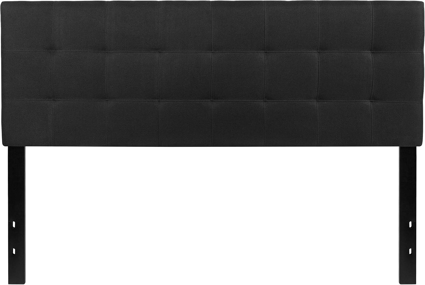 Quilted Tufted Upholstered Queen Size Headboard in Black Fabric