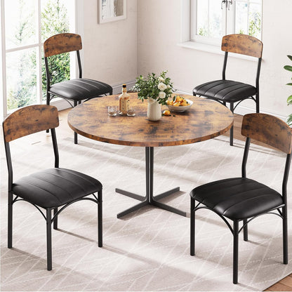 Dining Chairs Set of 4 - Upholstered Dining Room Chairs with PU Leather, Industrial Kitchen Chairs with Wooden Backrest and Thickened Metal Legs, for Dining Room, Living Room (Vintage)
