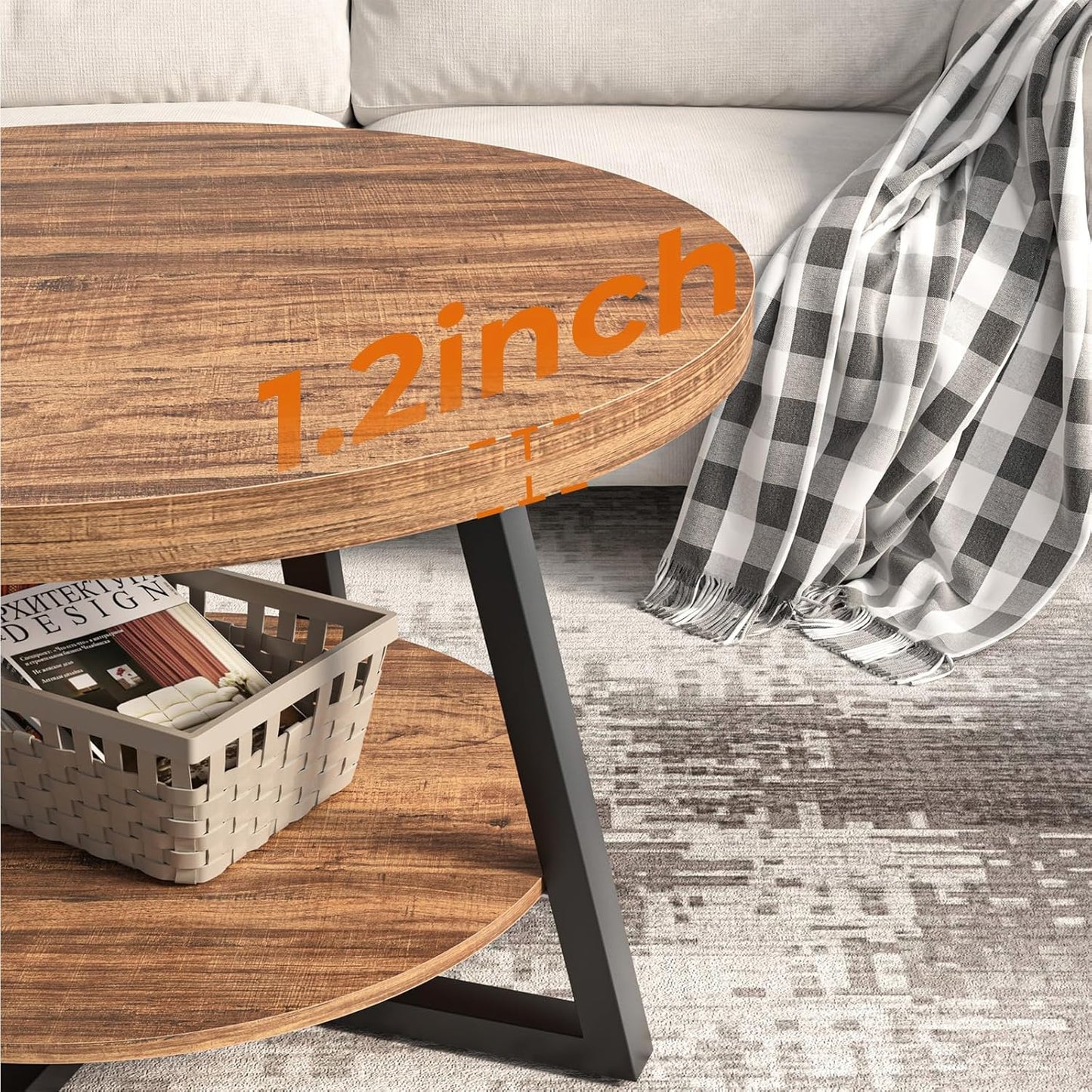 round Coffee Table with Storage, 30 Inch Circle Center Tables for Living Room, Modern Sofa Table for Small Spaces, Home Office, Easy Assembly, Walnut