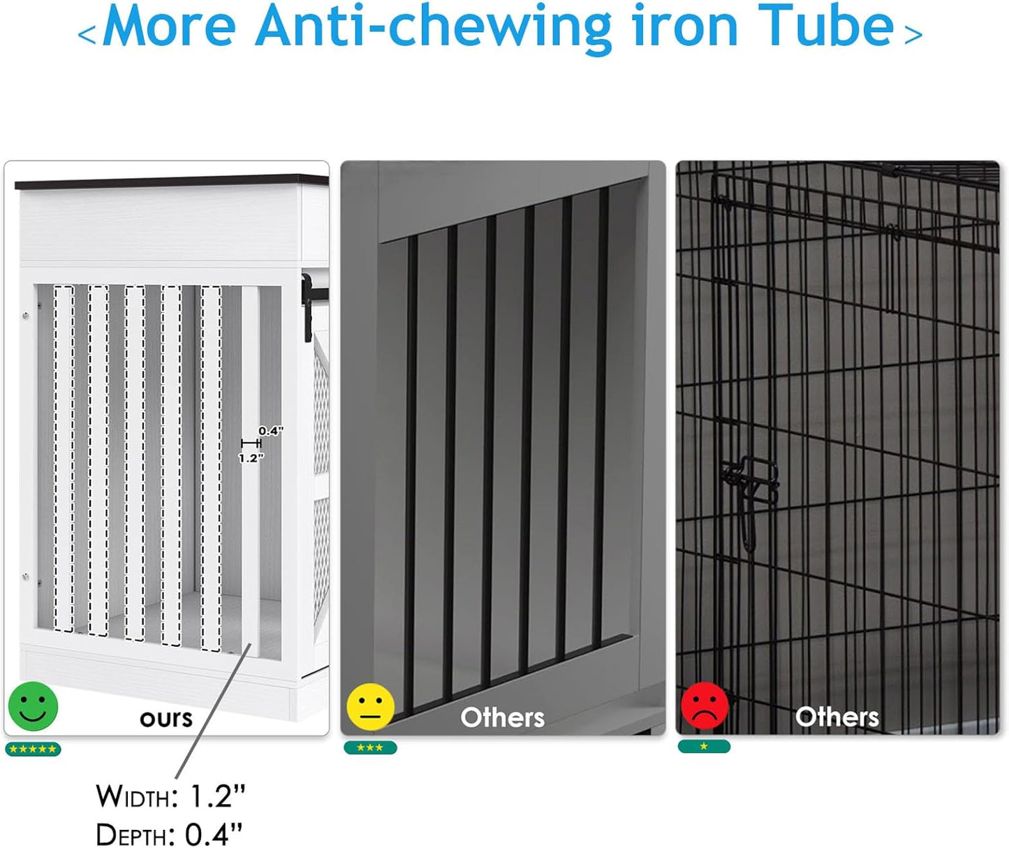 48'' Dog Crate Furniture with Divider&Storage Drawers, Wooden Double Dog Kennel Furniture End Table with Sliding Barn Doors, White Double Dog Crate TV Stand