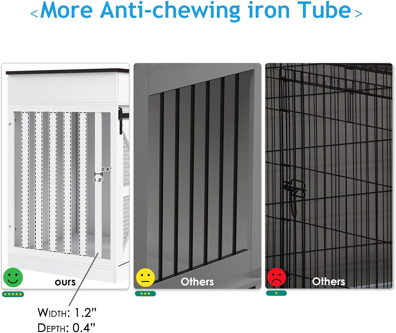 48'' Dog Crate Furniture with Divider&Storage Drawers, Wooden Double Dog Kennel Furniture End Table with Sliding Barn Doors, White Double Dog Crate TV Stand