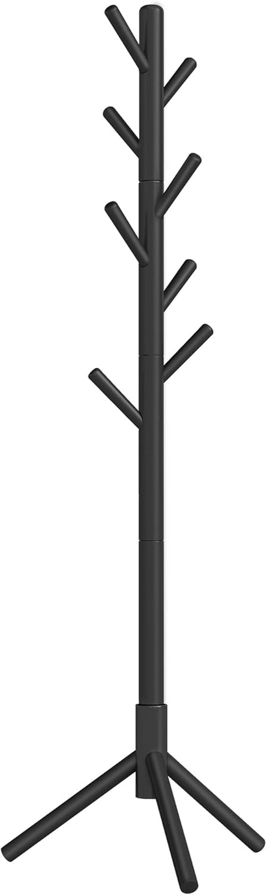 Solid Wood Coat Rack, Free Standing Tree-Shaped Coat Rack with 8 Hooks, 3 Height Options, for Clothes, Hats, Bags, Living Room, Bedroom, Home Office, Black URCR04BK