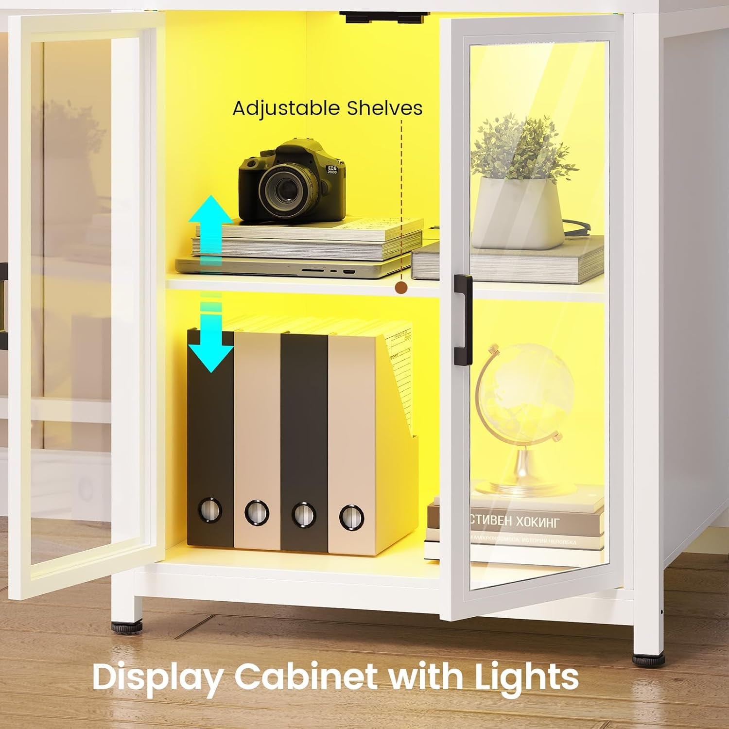 Corner Computer Desk, Reversible L Shaped Computer Desk with Drawers and Power Outlet, 78.7” Large Gaming Desk with Led Lights, Storage Shelves and Display Cabinet for Home Office, White