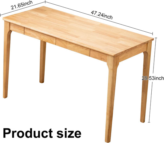 Solid Wood Desk, Gaming Study Home Office Desks for Work, Student PC Desk for Bedroom, Small Computer Desk for Small Spaces, Easy to Assemble (Wood Color, 47Inch)