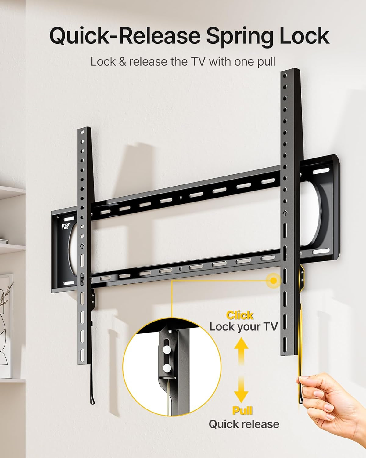 Heavy Duty Fixed TV Wall Mount Bracket for 60–120" Flat & Curved Tvs up to 300Lbs, 4× Load Tested, Ultra Slim 1.3" Low Profile, Max VESA 900X600, Quick-Release Lock, Fits 16"/18"/24" Wood Studs