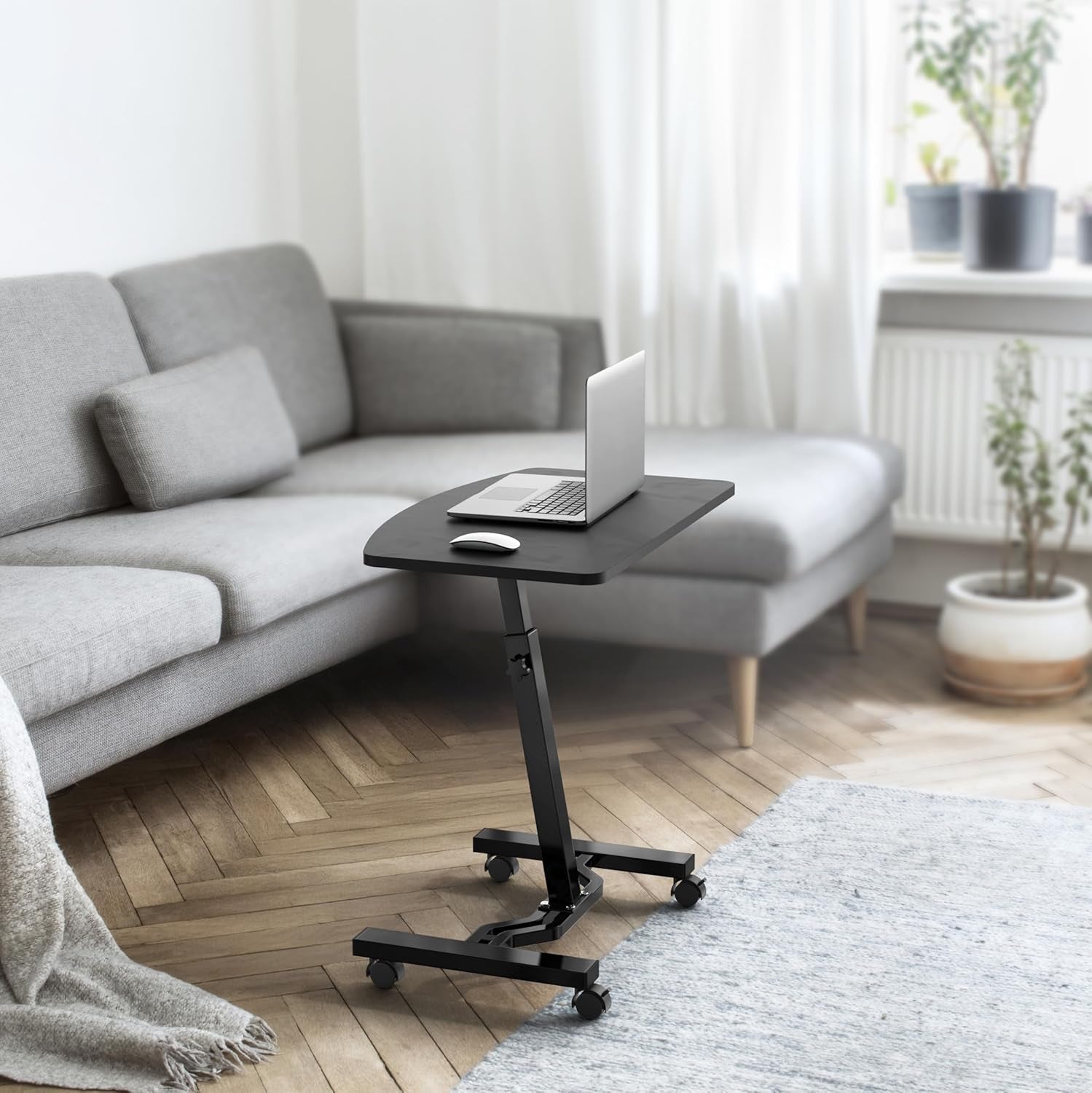 Mobile Height Adjustable Laptop Rolling Cart with Height Adjustment from 28" to 33", Black