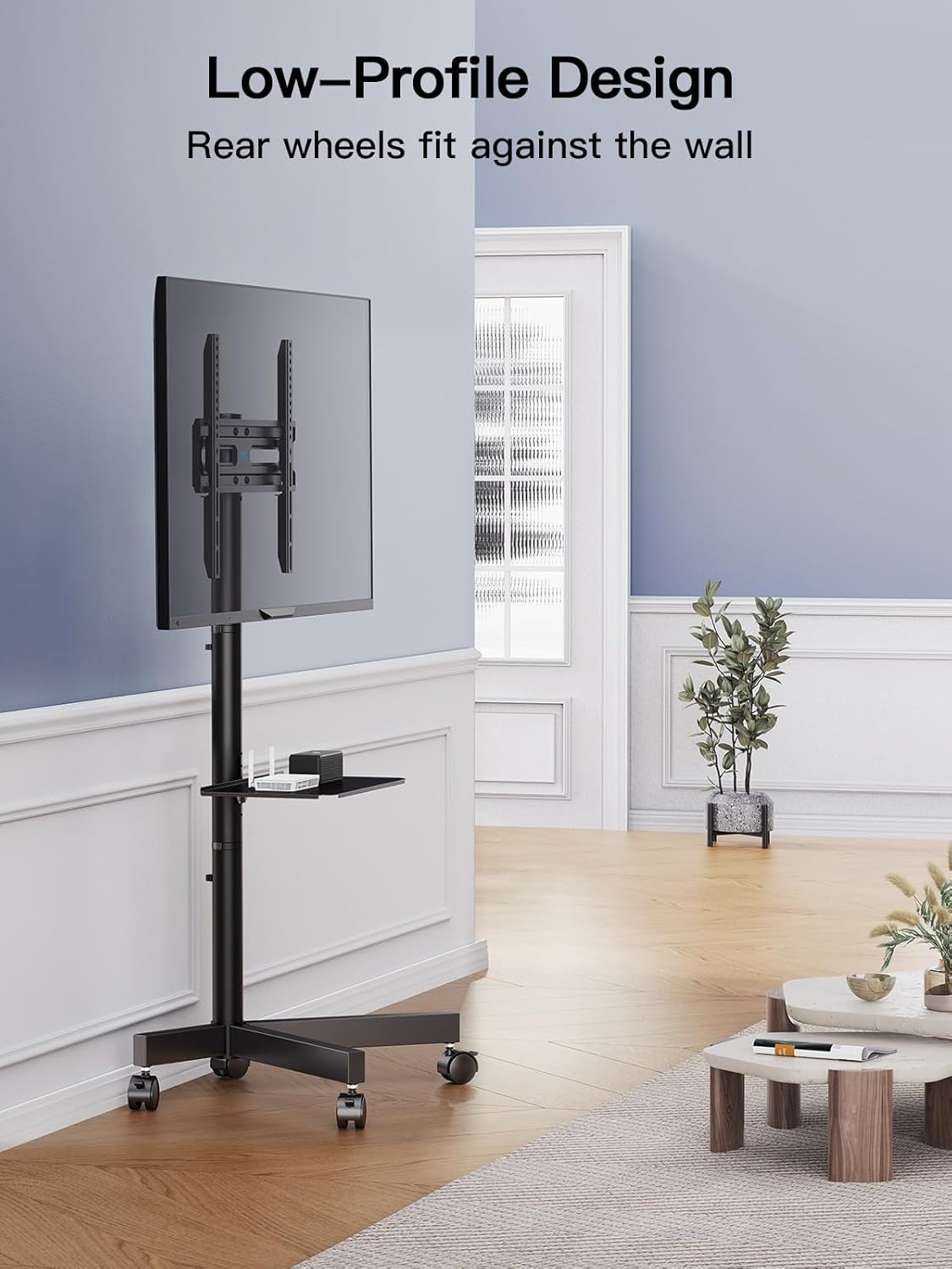 Rolling TV Stand on Wheels for 23-60 Inch Flat Curved Screen Tvs, Mobile TV Cart Height - Adjustable with Shelf/Tray, Portable TV Stand Holds up to 55 Lbs, Max VESA 400X400Mm, PSTVMC04