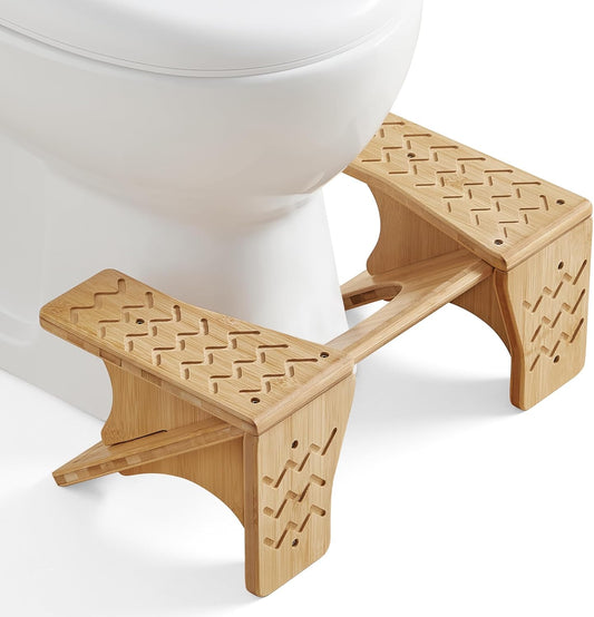 Bamboo Toilet Stool, Adjustable Poop Stool with Non-Slip Grooves, Height Convertible to 6.9 or 9.5 Inches, Squat Potty Stool for Bathroom, Space-Saving, Light Bamboo UBCB111N01