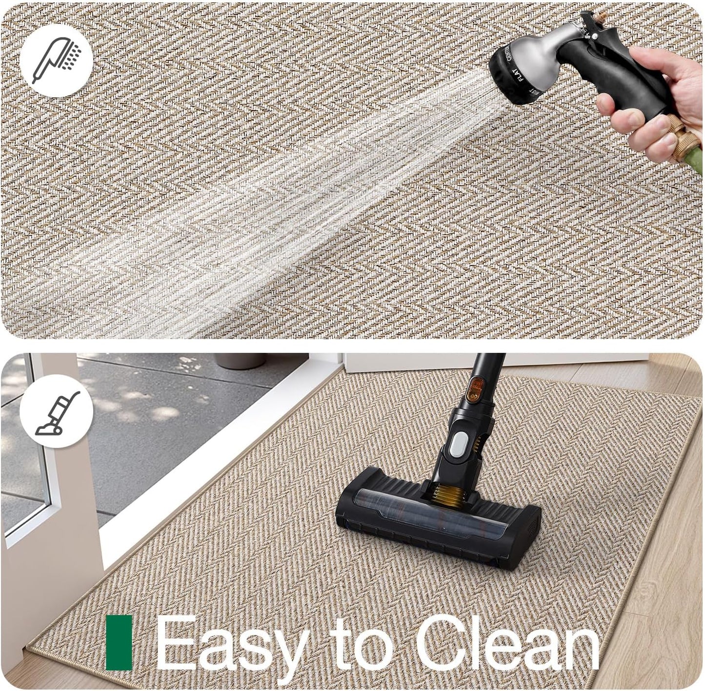 Ultra Thin Indoor Door Mat for Entrance 24"X36", Non Slip Entryway Mat, Low Profile Doormat, Unique Herringbone Design Carpet for Inside, Patio, Porch, Beige