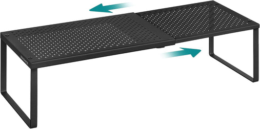 Expandable Pantry Kitchen Organizers, Adjustable Spice Rack, Stackable Cabinet Organizers, Metal, Space-Saving Tabletop Shelves, Matte Black UKCS007B01