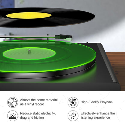 Turntable Mat Record Platter Slipmat: Greenlit Acrylic Record Player Platter Vinyl Slip Mats for Turntables Antistatic Tighter & Defined Bass, Green