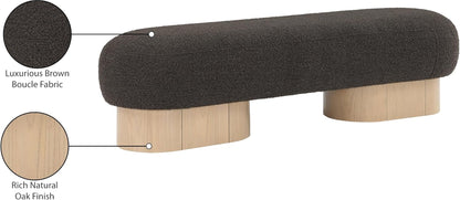 22001Brown Robertson Collection Art Deco Bench with Luxurious Brown Boucle Fabric and Rich Natural Oak Finish, 60.5" W X 18" D X 16" H, Brown