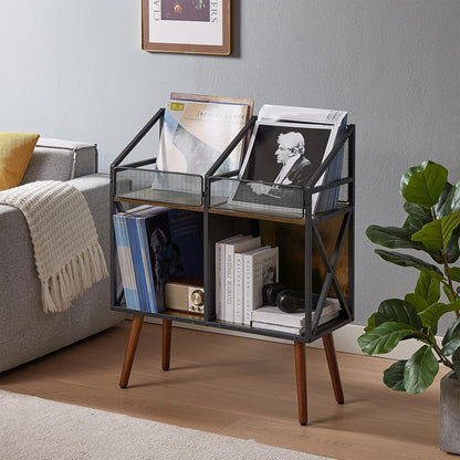 Vinyl Record Storage Holder Rack,250 LP Wooden Record Display Table for Albums Books Magazines Files for Living Room Bedroom Patent Pending