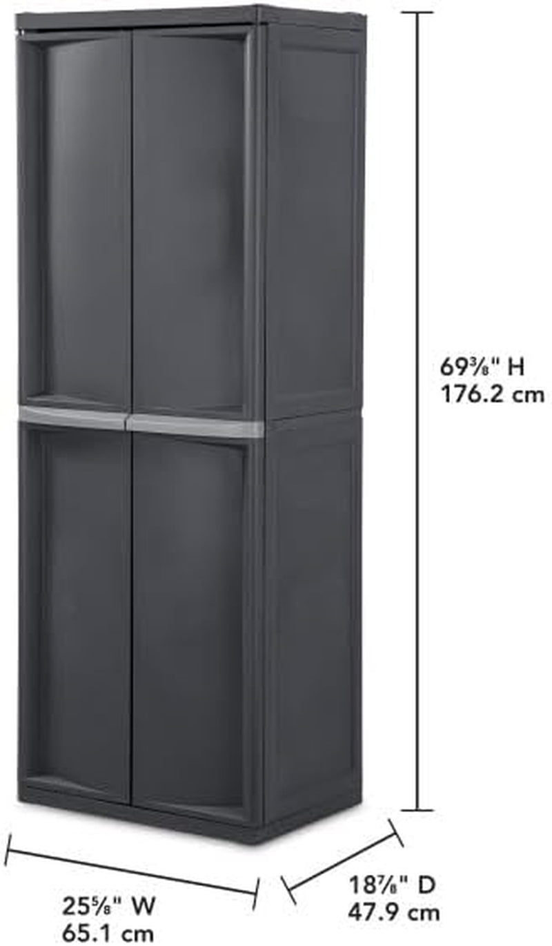 4 Shelf Cabinet, Lockable Utility Storage W/ Adjustable Shelves, Gray - Plastic Shelving Unit for Organizing Garage, Pantry, Basement, Laundry Room or Mudroom